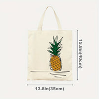 Chic Pineapple Print Canvas Tote Bag - Versatile Reusable Shoulder Bag 2