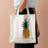 Chic Pineapple Print Canvas Tote Bag - Versatile Reusable Shoulder Bag 3
