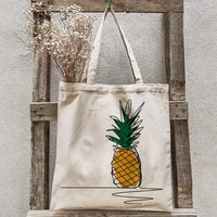 Chic Pineapple Print Canvas Tote Bag - Versatile Reusable Shoulder Bag 4