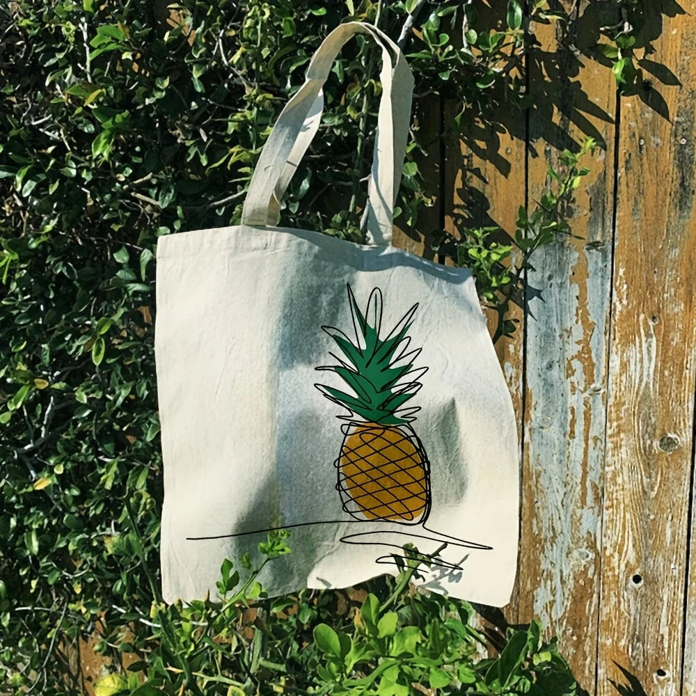 Chic Pineapple Print Canvas Tote Bag - Versatile Reusable Shoulder Bag 5