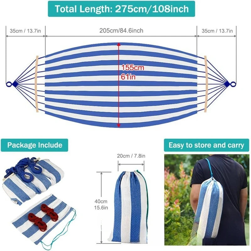 ComfortNest - Double Canvas Hammock with Curved Wooden Poles for Outdoor Relaxation 3