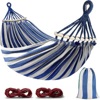 ComfortNest - Double Canvas Hammock with Curved Wooden Poles for Outdoor Relaxation 5