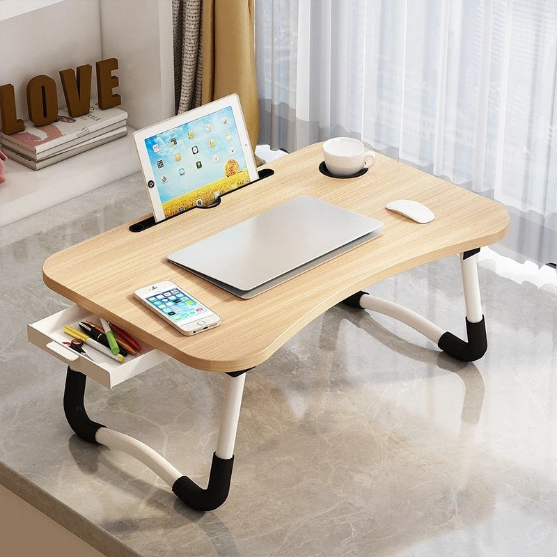 Compact Foldable Table with Cup Holder & Tablet Stand - Space-Saving Design 0