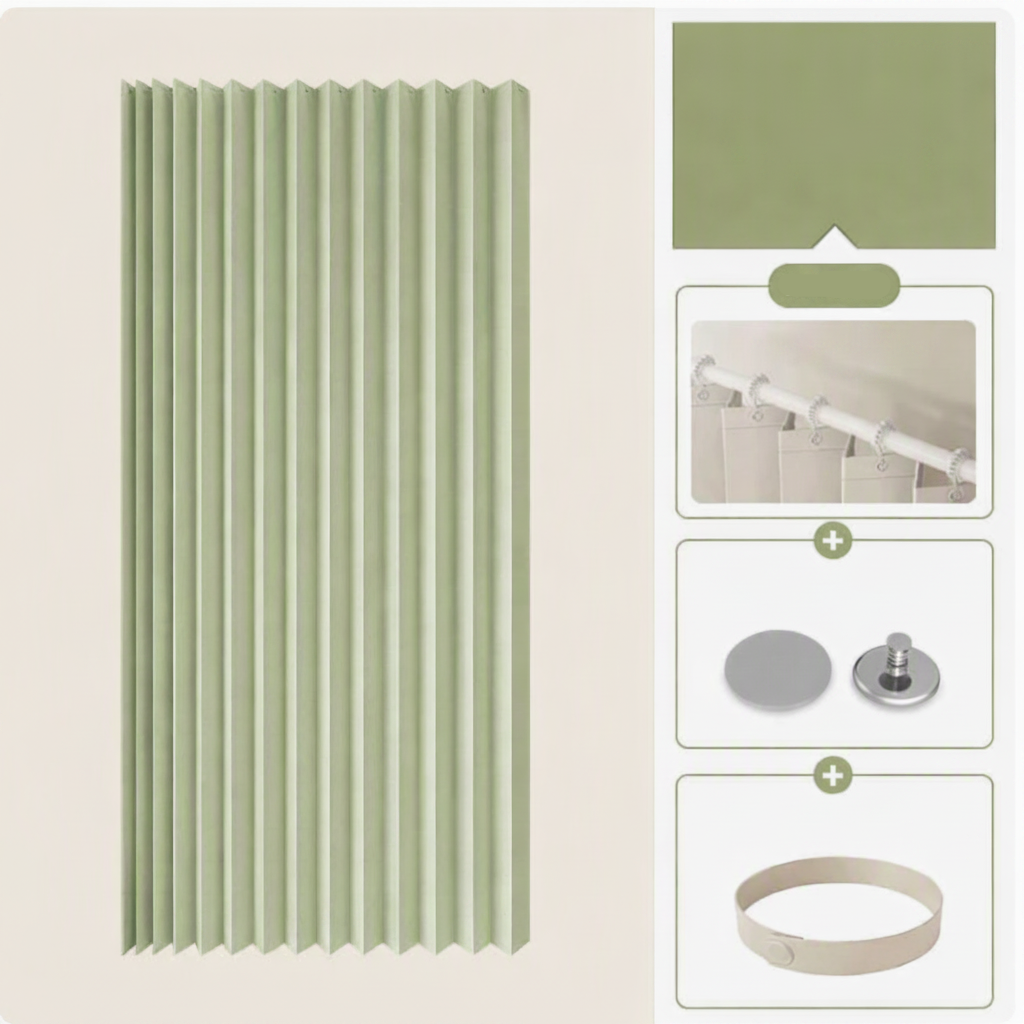 CURVASHIELD – Foldable Magnetic Accordion Shower Curtain Waterproof Design