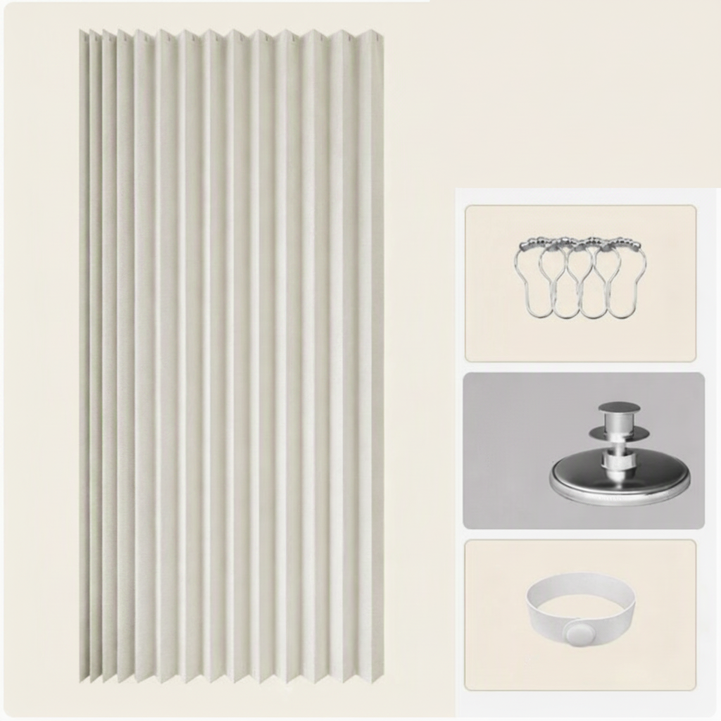 CURVASHIELD – Foldable Magnetic Accordion Shower Curtain Waterproof Design