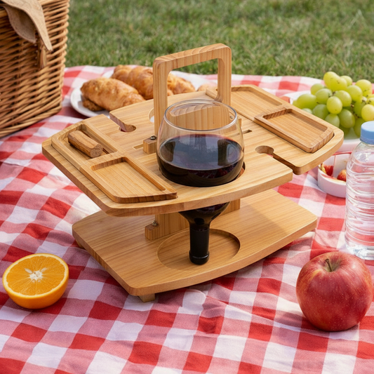 VINEREST – Table à vin de pique-nique en bois avec compartiments séparés