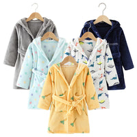 CozyKids - Hooded Flannel Bathrobe for Kids with Cartoon Print, Soft & Warm 0