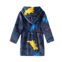 CozyKids - Hooded Flannel Bathrobe for Kids with Cartoon Print, Soft & Warm 1
