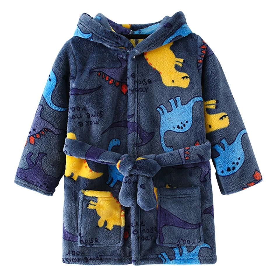 CozyKids - Hooded Flannel Bathrobe for Kids with Cartoon Print, Soft & Warm 11