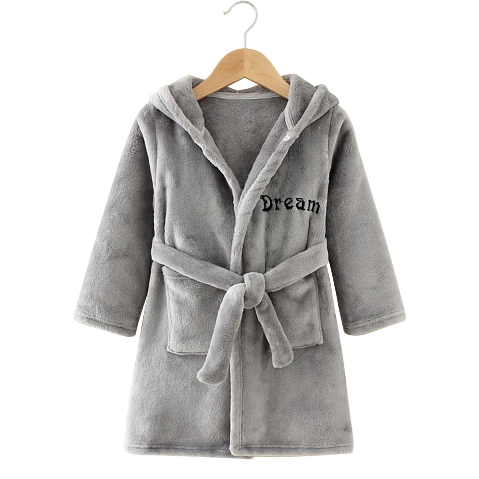 CozyKids - Hooded Flannel Bathrobe for Kids with Cartoon Print, Soft & Warm 13