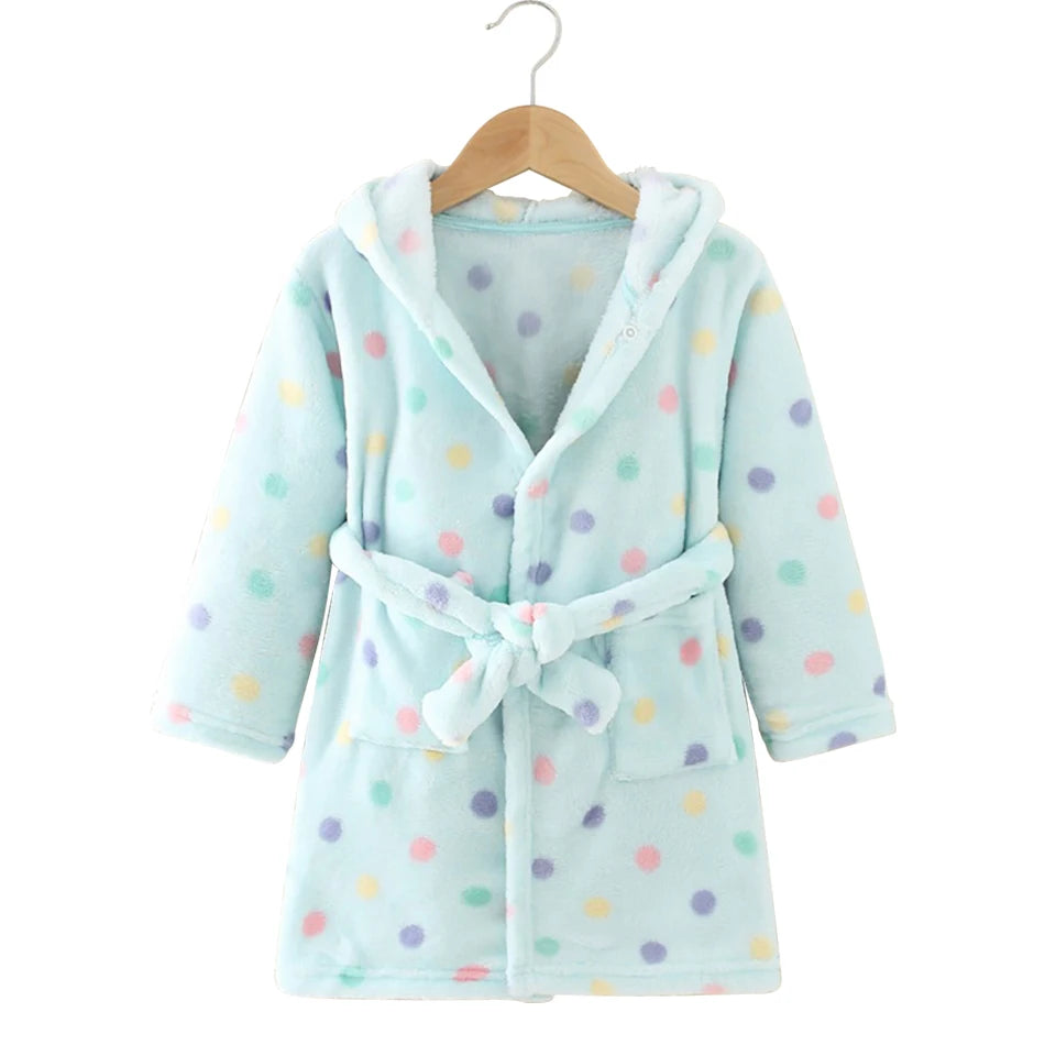 CozyKids - Hooded Flannel Bathrobe for Kids with Cartoon Print, Soft & Warm 15