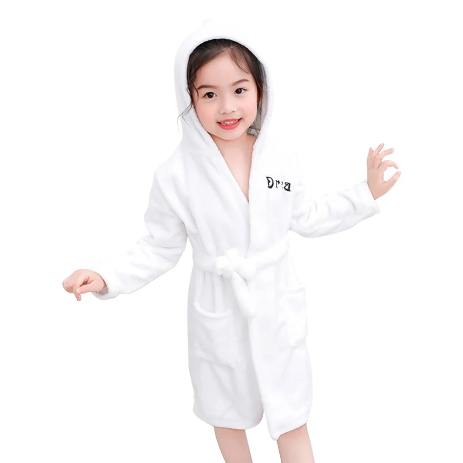 CozyKids - Hooded Flannel Bathrobe for Kids with Cartoon Print, Soft & Warm 17