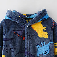 CozyKids - Hooded Flannel Bathrobe for Kids with Cartoon Print, Soft & Warm 3