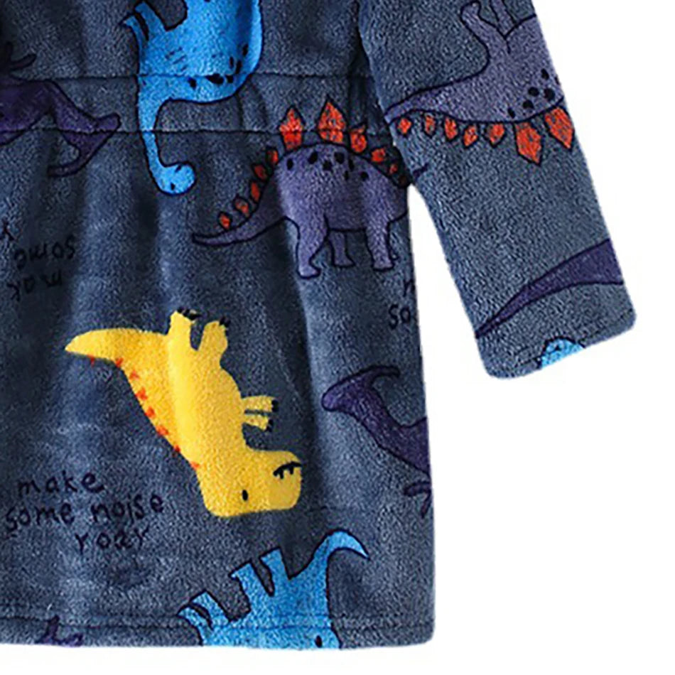 CozyKids - Hooded Flannel Bathrobe for Kids with Cartoon Print, Soft & Warm 5
