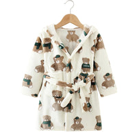 CozyKids - Hooded Flannel Bathrobe for Kids with Cartoon Print, Soft & Warm 7