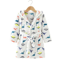 CozyKids - Hooded Flannel Bathrobe for Kids with Cartoon Print, Soft & Warm 9