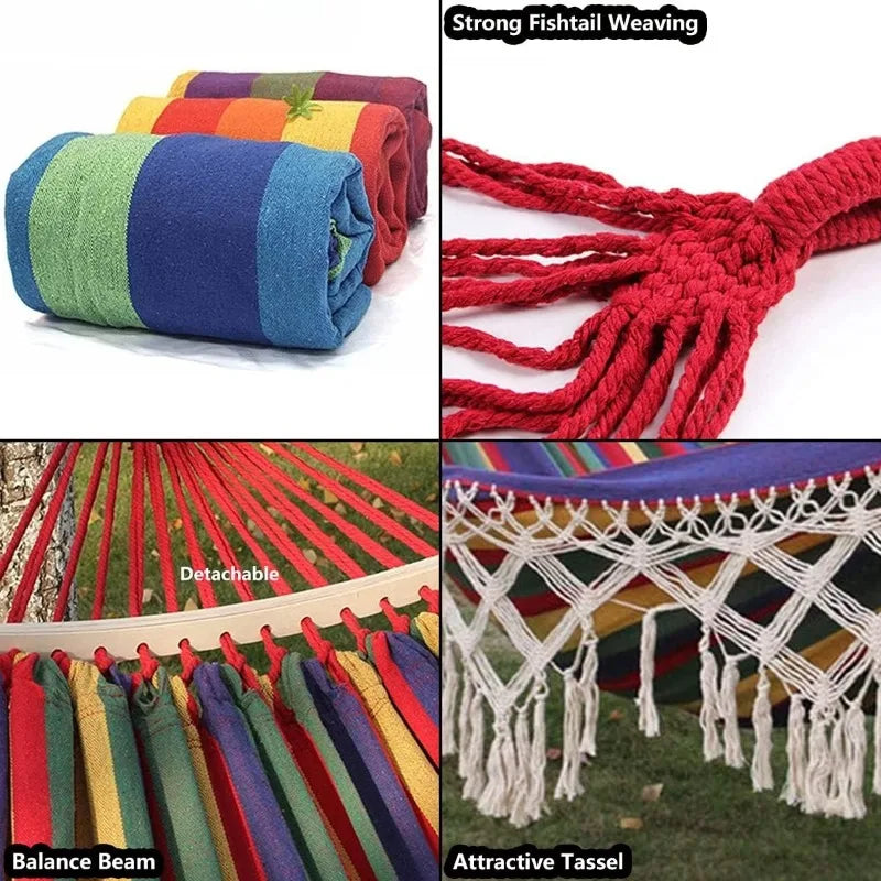 Cozy Canvas Double-Person Hammock - Portable Bohemian Outdoor Relaxation 2