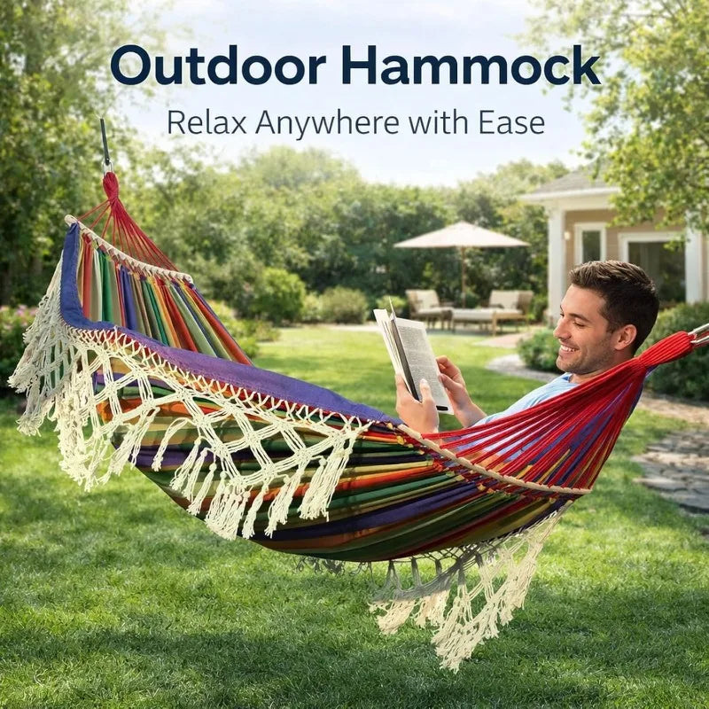 Cozy Canvas Double-Person Hammock - Portable Bohemian Outdoor Relaxation 4