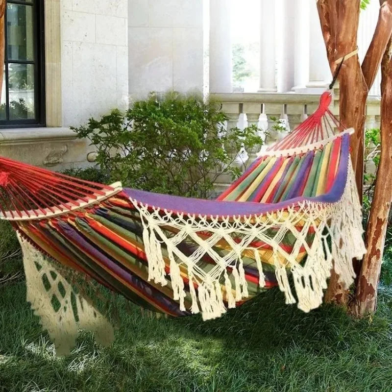Cozy Canvas Double-Person Hammock - Portable Bohemian Outdoor Relaxation 5