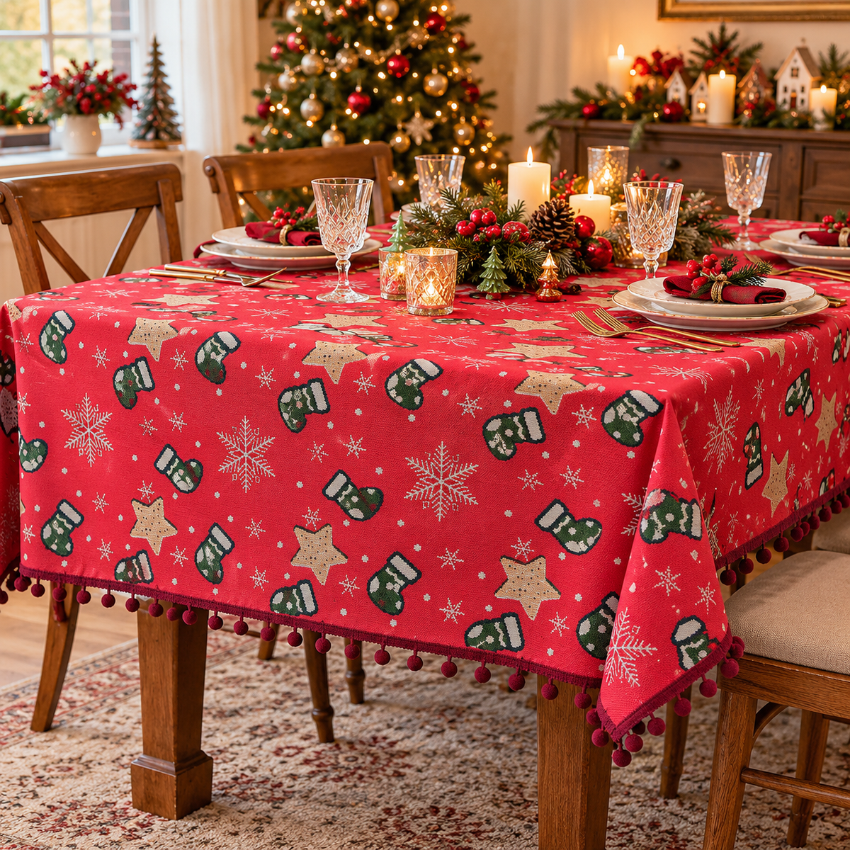 STARELIXA – Snowflake Pattern Tablecloth for Elegant Festive Tables
