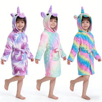 Cozy Unicorn Kids Robe - Soft Hooded Flannel Bathrobe for Children 0