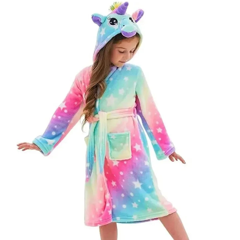 Cozy Unicorn Kids Robe - Soft Hooded Flannel Bathrobe for Children 1
