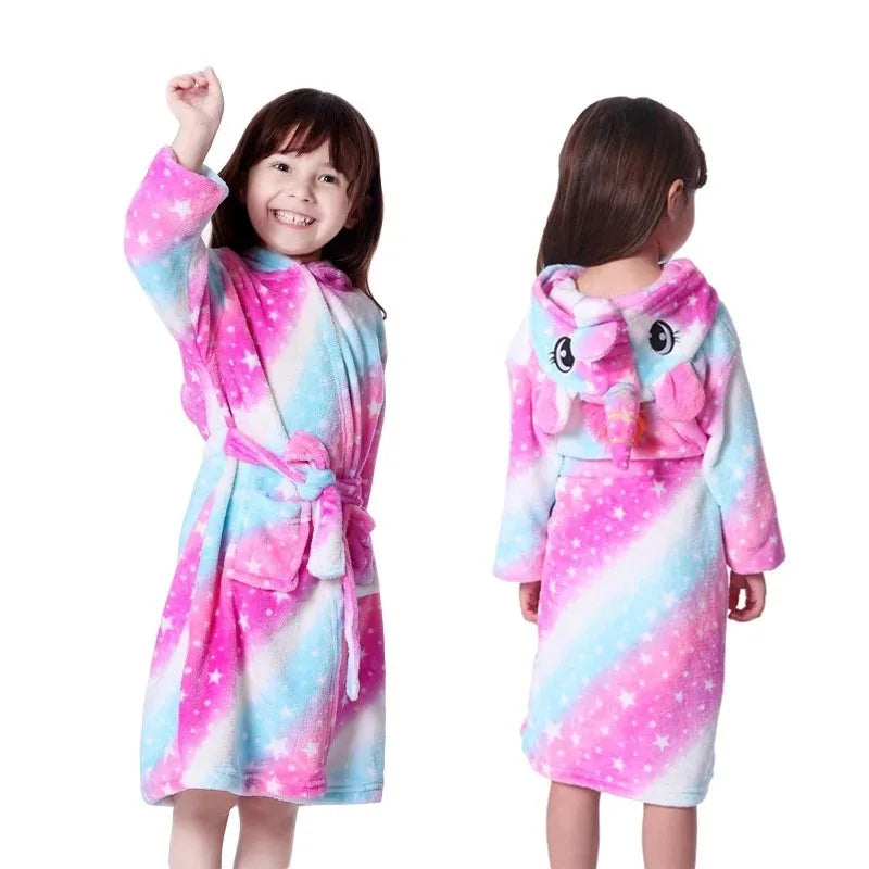 Cozy Unicorn Kids Robe - Soft Hooded Flannel Bathrobe for Children 11