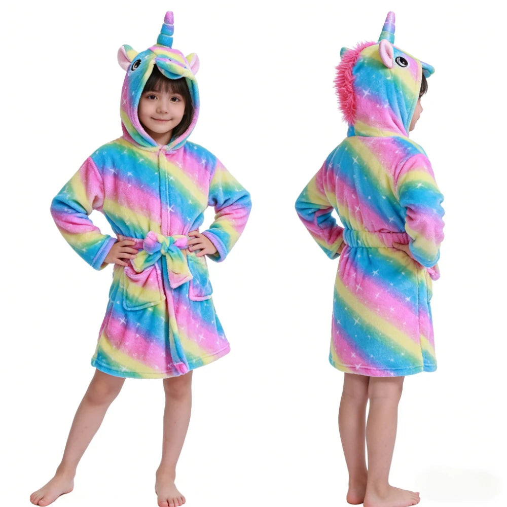Cozy Unicorn Kids Robe - Soft Hooded Flannel Bathrobe for Children 12