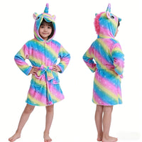 Cozy Unicorn Kids Robe - Soft Hooded Flannel Bathrobe for Children 12
