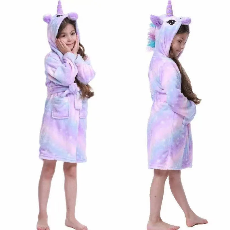 Cozy Unicorn Kids Robe - Soft Hooded Flannel Bathrobe for Children 13