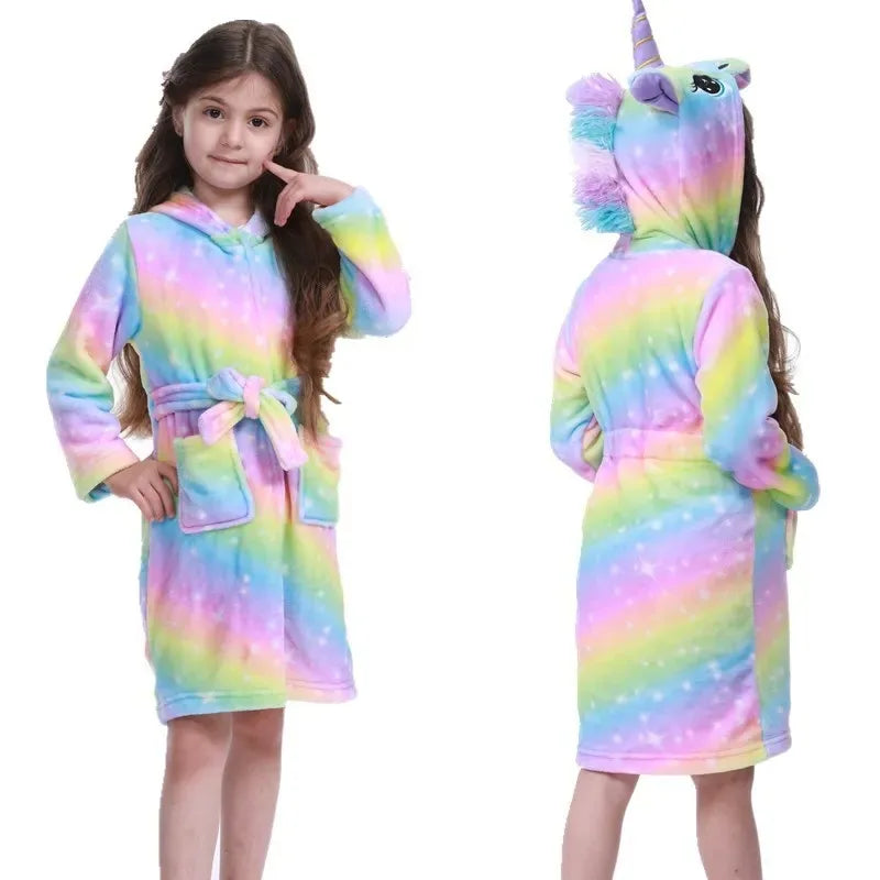 Cozy Unicorn Kids Robe - Soft Hooded Flannel Bathrobe for Children 14