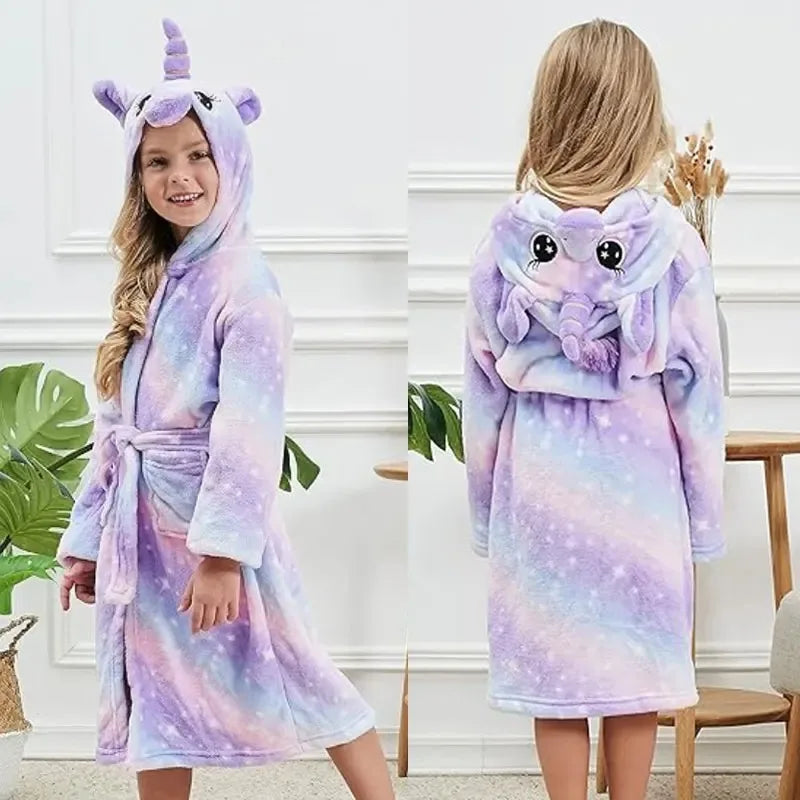 Cozy Unicorn Kids Robe - Soft Hooded Flannel Bathrobe for Children 2