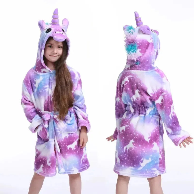 Cozy Unicorn Kids Robe - Soft Hooded Flannel Bathrobe for Children 3