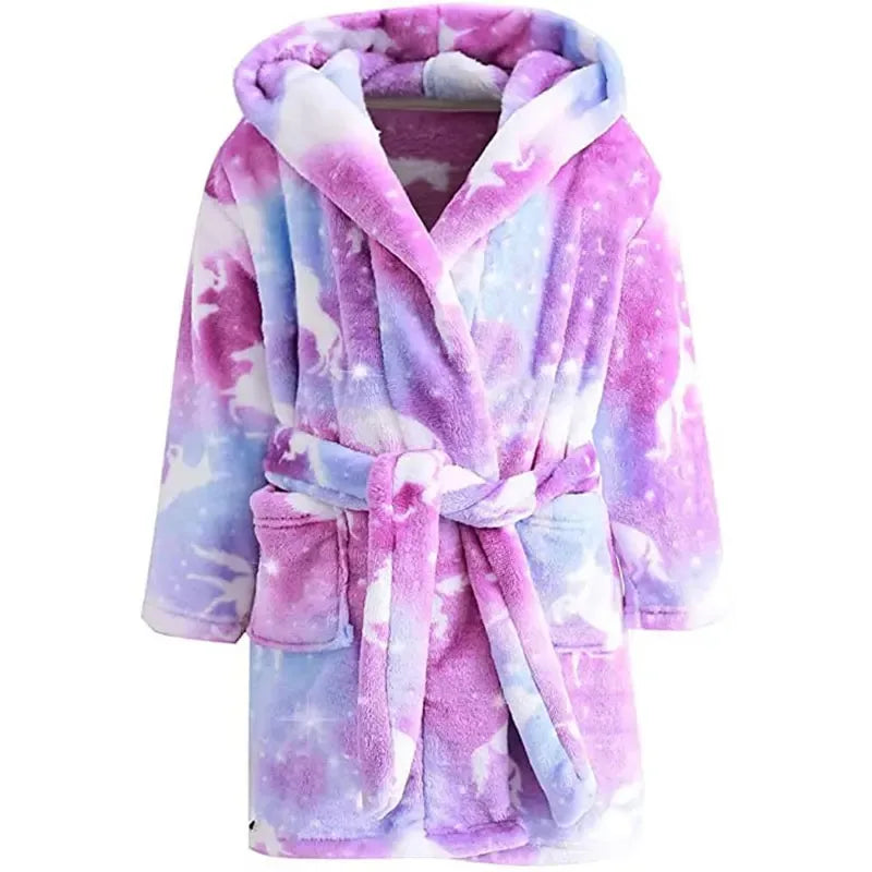 Cozy Unicorn Kids Robe - Soft Hooded Flannel Bathrobe for Children 5