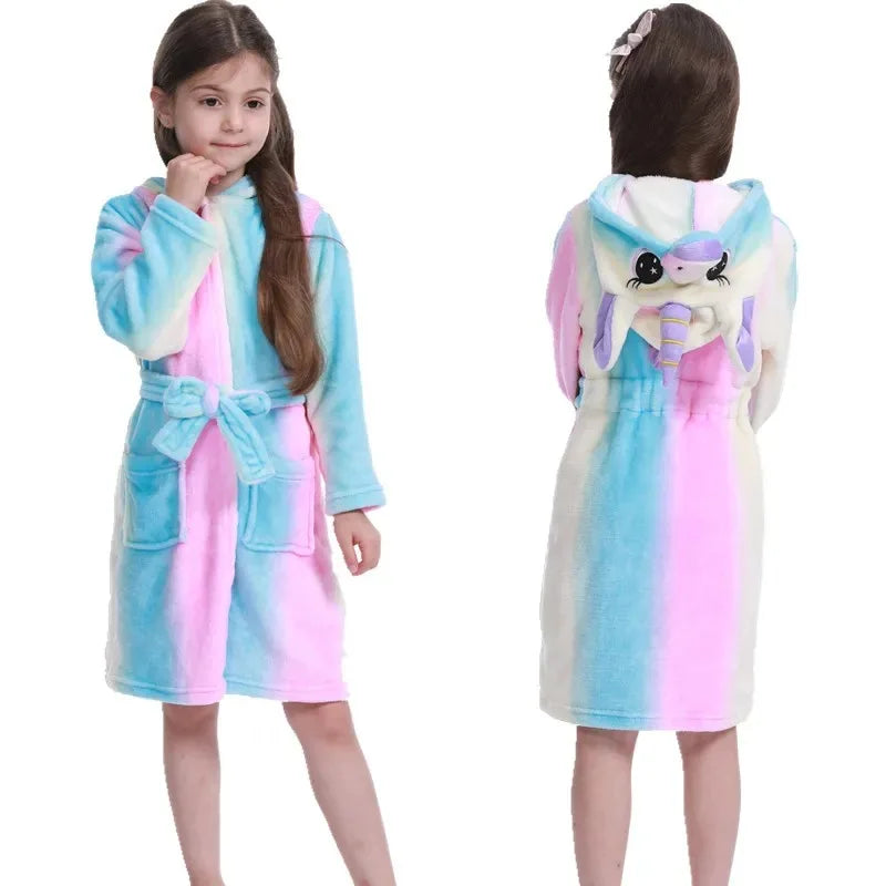 Cozy Unicorn Kids Robe - Soft Hooded Flannel Bathrobe for Children 7