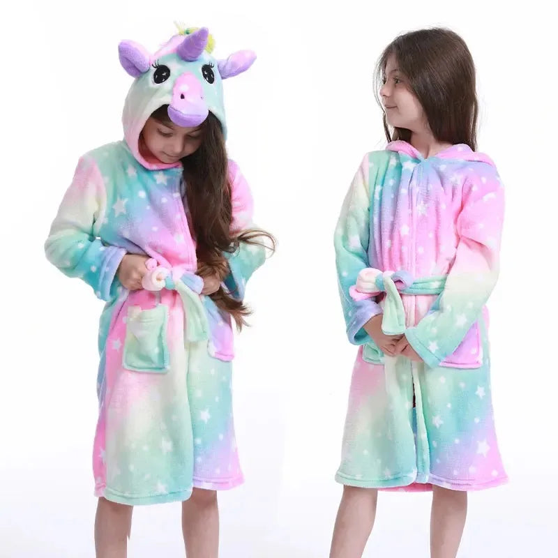 Cozy Unicorn Kids Robe - Soft Hooded Flannel Bathrobe for Children 8