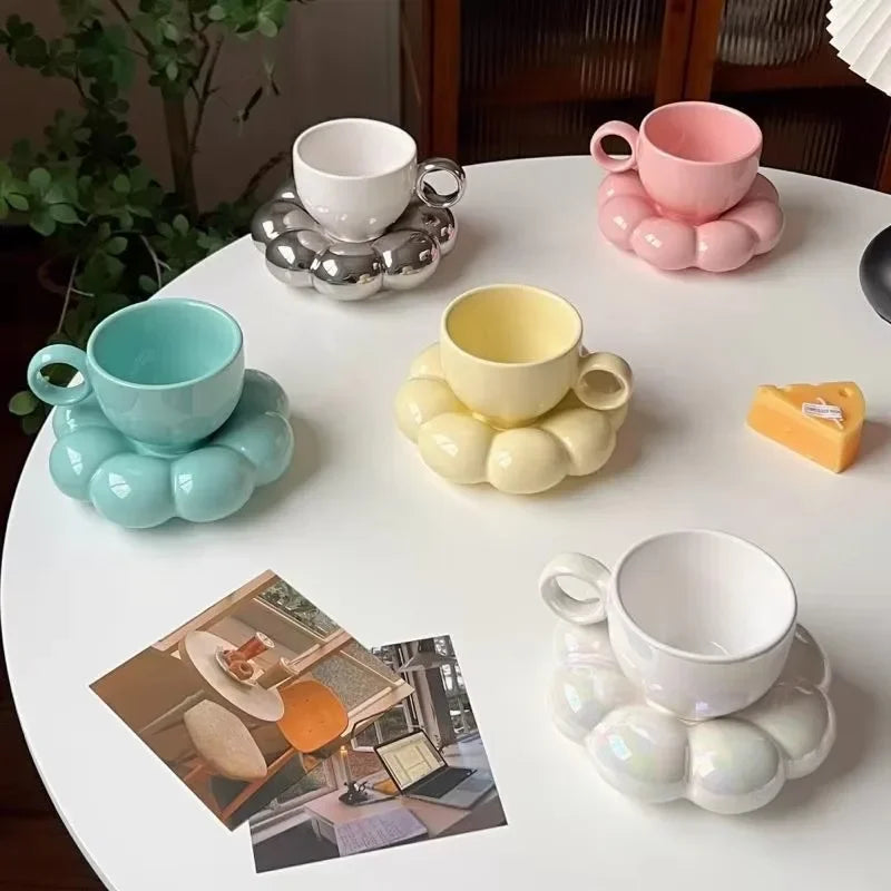 Creative Sunflower Ceramic Coffee Mug Set with Saucer - Stylish Drinkware 0