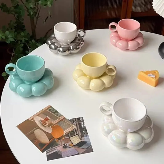 Creative Sunflower Ceramic Coffee Mug Set with Saucer - Stylish Drinkware 0