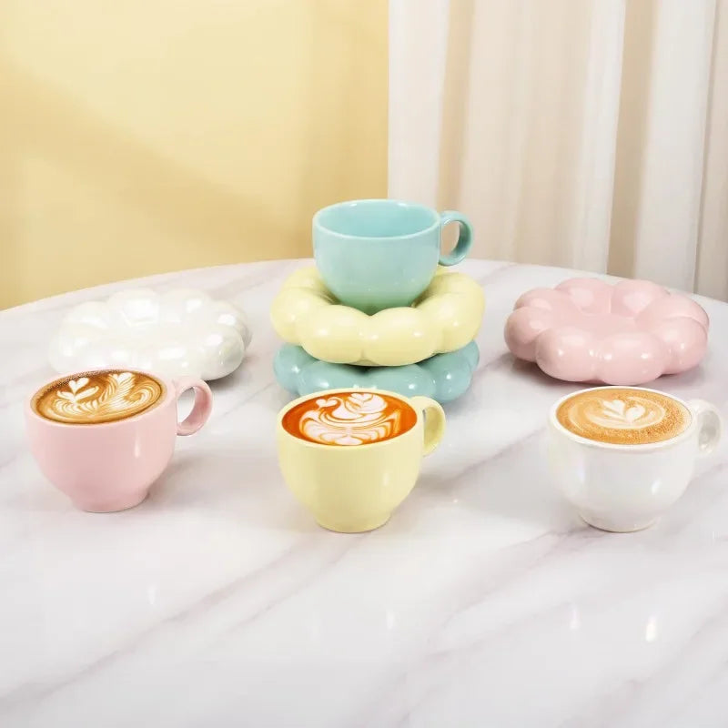 Creative Sunflower Ceramic Coffee Mug Set with Saucer - Stylish Drinkware 2