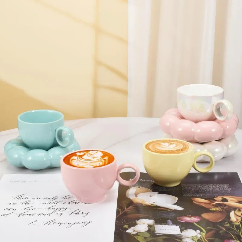 Creative Sunflower Ceramic Coffee Mug Set with Saucer - Stylish Drinkware 4