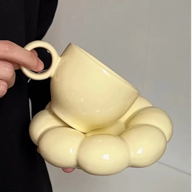 Creative Sunflower Ceramic Coffee Mug Set with Saucer - Stylish Drinkware 5
