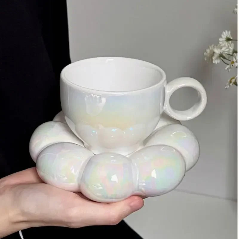 Creative Sunflower Ceramic Coffee Mug Set with Saucer - Stylish Drinkware 7