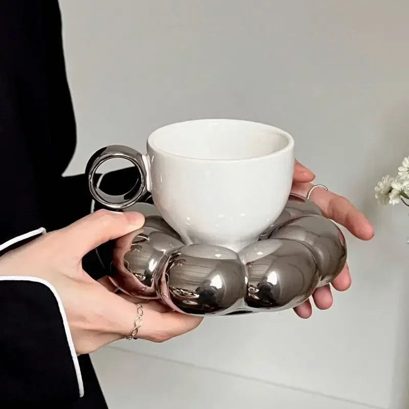 Creative Sunflower Ceramic Coffee Mug Set with Saucer - Stylish Drinkware 8