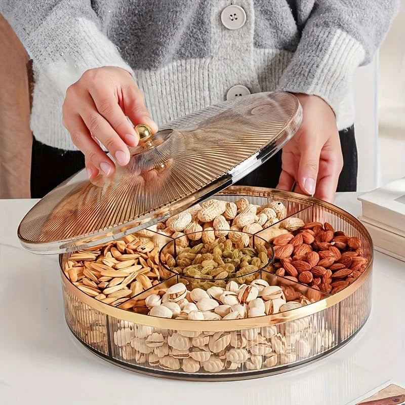 Divided Serving Tray with Lid - Durable Plastic Snack Organizer for Fruits & Nuts 0