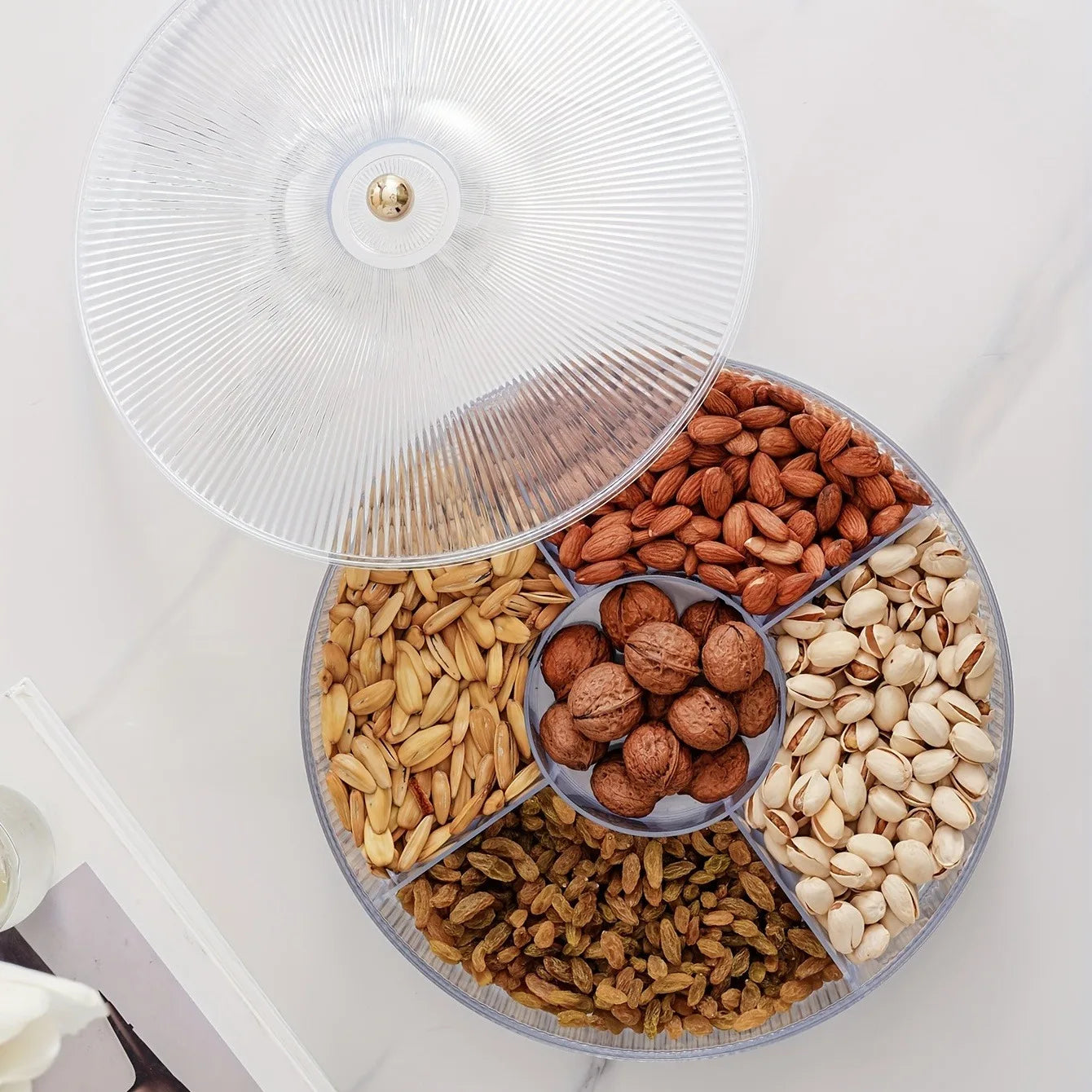 Divided Serving Tray with Lid - Durable Plastic Snack Organizer for Fruits & Nuts 4