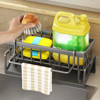 Durable Kitchen Sink Caddy Organizer - Rust-Resistant Metal Sponge Holder with Drain Tray 1