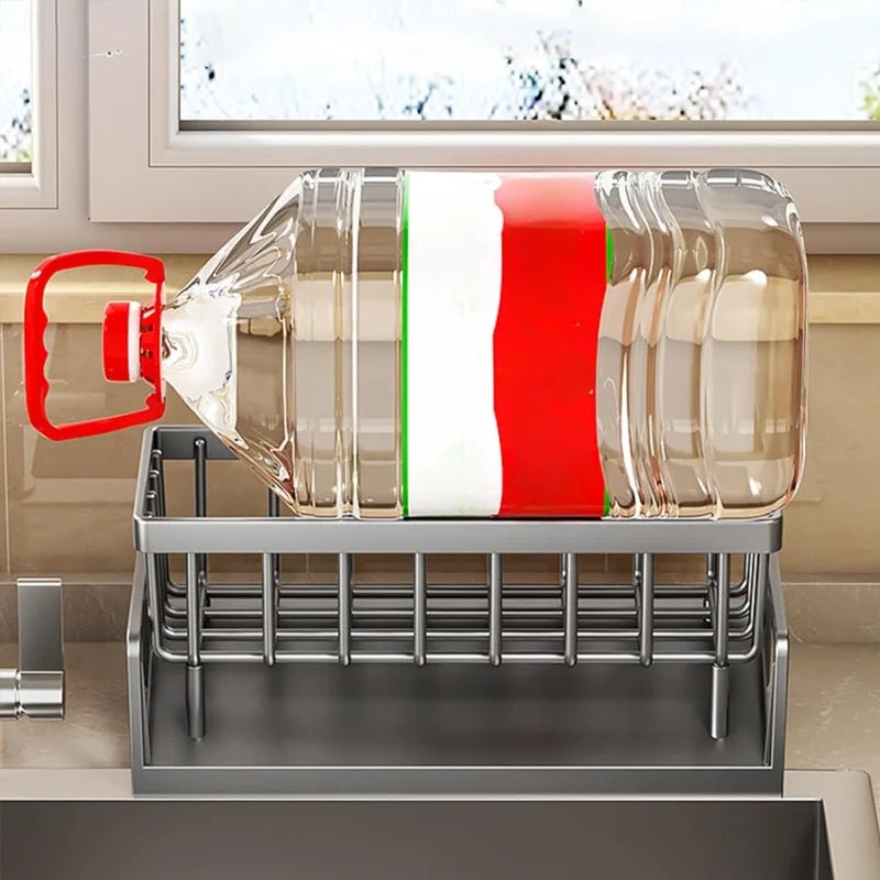 Durable Kitchen Sink Caddy Organizer - Rust-Resistant Metal Sponge Holder with Drain Tray 2