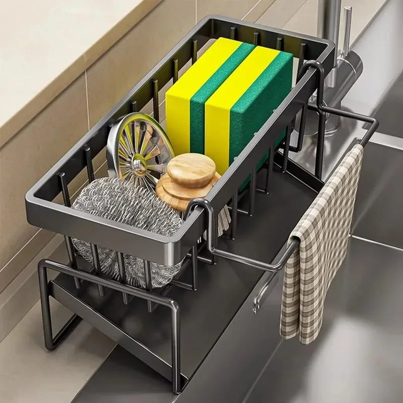 Durable Kitchen Sink Caddy Organizer - Rust-Resistant Metal Sponge Holder with Drain Tray 3