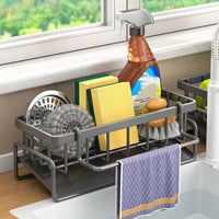 Durable Kitchen Sink Caddy Organizer - Rust-Resistant Metal Sponge Holder with Drain Tray 4