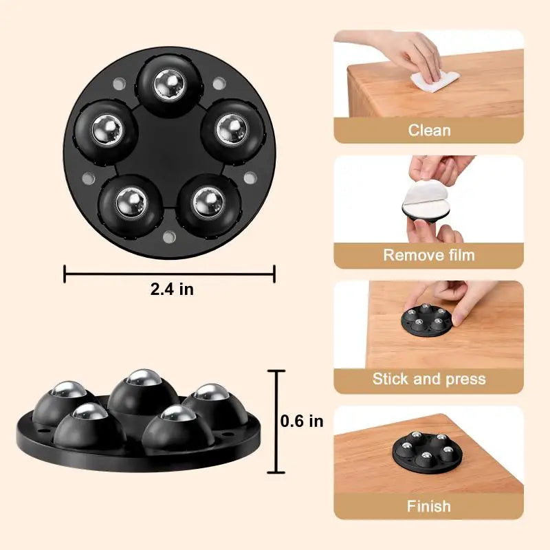 Eary - 4pcs Adjustable Movable Furniture Leg Pads with 5 Wheel Rollers 1
